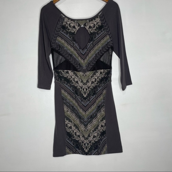 Free People Out Of Africa 3/4 Sleeve Body con Mini Dress - Picture 7 of 9